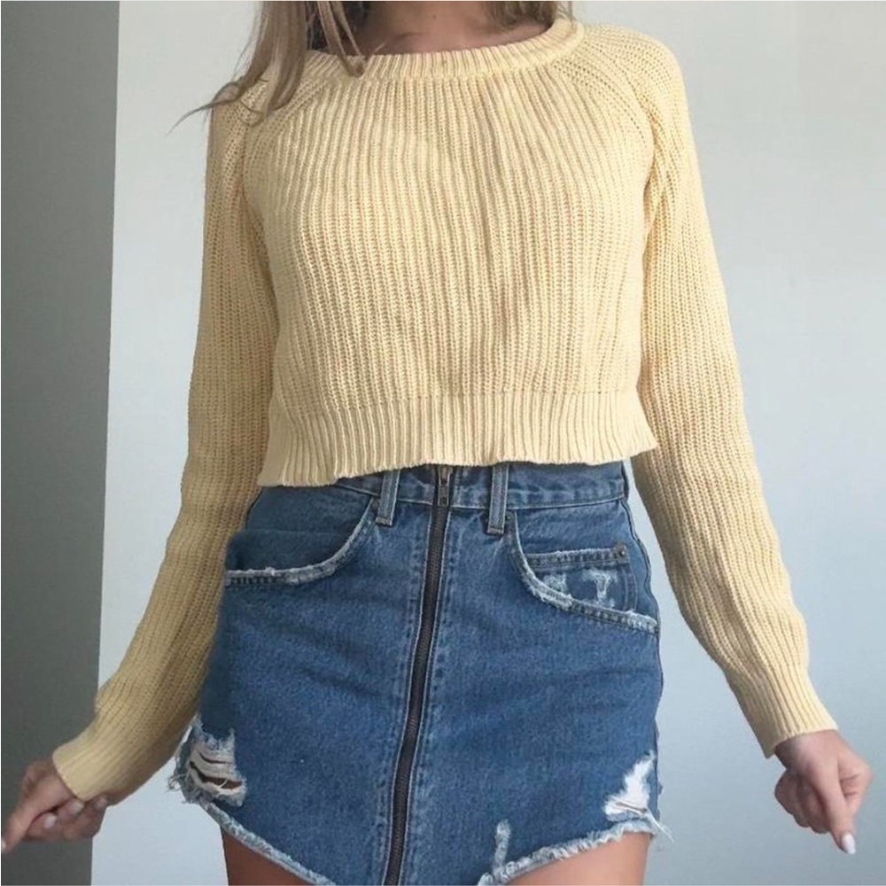 Yellow Ribbed Knit Sweater